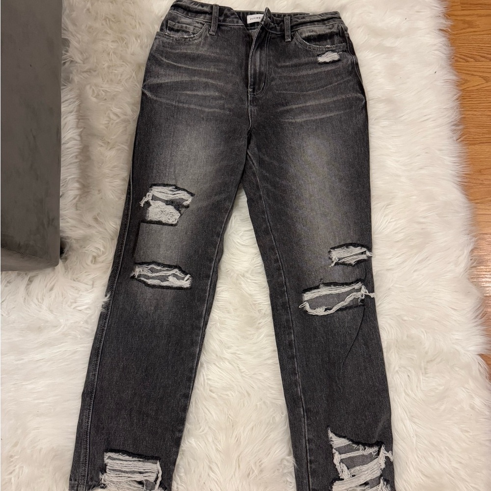Flying monkey distressed black jeans